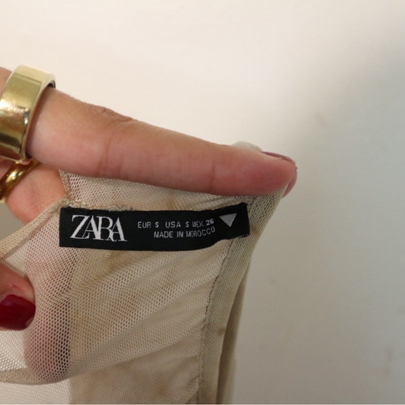 Zara Beige Brown Printed Mesh Asymmetric Top - Picture 4 of 4